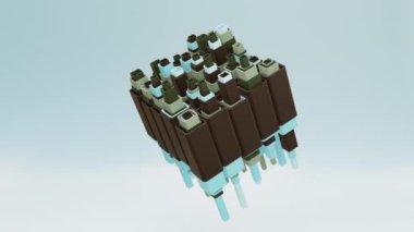 3D soyut arkaplan. Soyut animasyon tatmin edici. Hareketli geometrik küpler. 4K kusursuz döngülü video. 3D şekiller kusursuz bir video gibi hareket ediyor. Küpler yukarı ve aşağı hareket ederek büyüleyici bir zemin oluşturur..