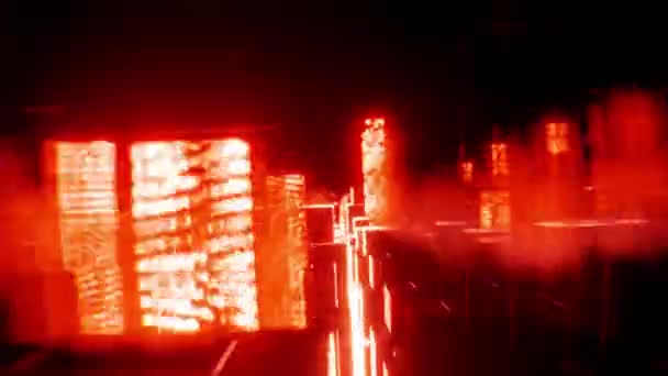 Vykreslení Futuristická Krajina Pohybem Kostek Animace Oranžovým Světlem Tmě Studenými — Stock video