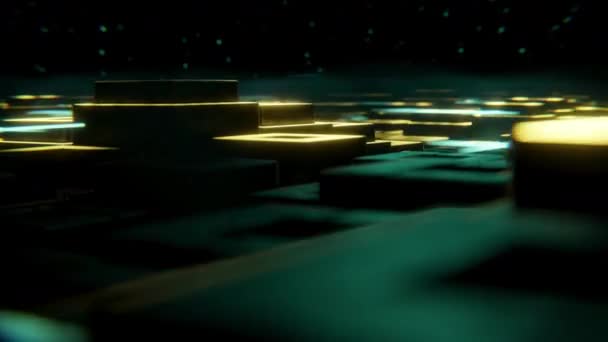 Renderizzare Opere Arte Animazione Sorvolando Paesaggio Cibernetico Con Luci Neon — Video Stock