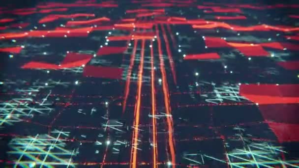 Vykreslení Futuristická Krajina Pohybem Kostek Animace Oranžovým Světlem Plexus Efekt — Stock video