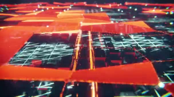 Weergave Futuristisch Landschap Met Blokjes Bewegingsanimatie Met Oranje Licht Plexus — Stockvideo