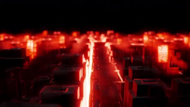 Boyutlu Görüntüleme Küplü Fütüristik Manzara Karanlıkta Turuncu Işık Soğuk Neon — Stok video