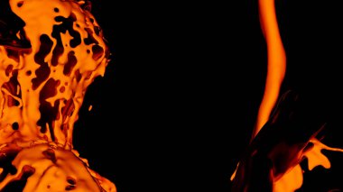 3D çizim, turuncu ışıkların olduğu bir şehirde şehvetli bir kadının üzerine lav sıvısı düşer..