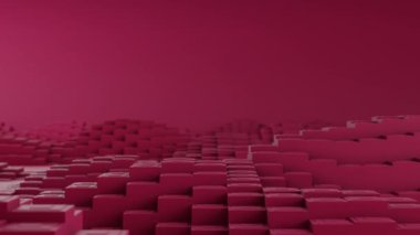 Geometrik küplerin 3 boyutlu canlandırması. Küpler yukarı ve aşağı hareket ederek büyüleyici bir arka plan yaratıyor. Parlak renk ve pürüzsüz animasyon 3D sanat eseri. 