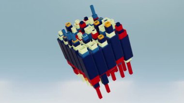3 boyutlu arkaplan özeti. Soyut animasyon tatmin edici. Hareketli geometrik küpler. 4K kusursuz döngülü video. 3D şekiller kusursuz bir video gibi hareket ediyor. Küpler yavaş ve hipnotize edici bir hareketle yukarı ve aşağı hareket ederek büyüleyici bir zemin oluşturur..