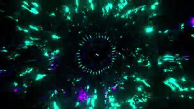 Destansı soyut ve psikedelik renkli fütüristik spiral tünel hareket döngüsünün 3D canlandırması, 4K çözünürlük