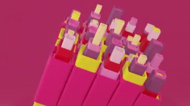 3 boyutlu arkaplan özeti. Soyut animasyon tatmin edici. Hareketli geometrik küpler. 4K kusursuz döngülü video. 3D şekiller kusursuz bir video gibi hareket ediyor. Küpler yavaş ve hipnotize edici bir hareketle yukarı ve aşağı hareket ederek büyüleyici bir zemin oluşturur..