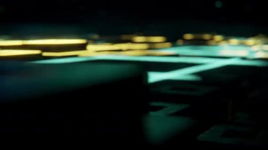 3D animasyon çizimi, neon ışıklarla siber manzara üzerinde uçmak. Yeni ve dinamik konsepte sahip 3D görseller, fütüristik ve fantastik atmosfer.
