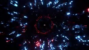 Destansı soyut ve psikedelik renkli fütüristik spiral tünel hareket döngüsünün 3D canlandırması, 4K çözünürlük