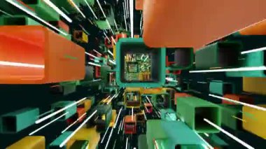 Döngülü uçan kare kutular, güzel renkler, 4K çözünürlük