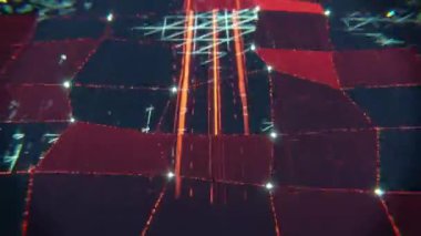 3 boyutlu görüntüleme. Küplü fütüristik manzara turuncu ışık Pleksus etkisi ve soğuk neon ışığı ile hareket animasyonu. 