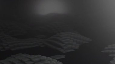 3D şekiller kusursuz bir video gibi hareket ediyor. Karanlık, pürüzsüz, hareketsiz karelerin arka planı. Küpler yukarı aşağı hareket eder ve büyüleyici bir zemin oluşturur. Parlak renk ve pürüzsüz animasyon 3D sanat. 4K Çözünürlüğü