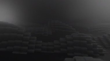 3D şekiller kusursuz bir video gibi hareket ediyor. Karanlık, pürüzsüz, hareketsiz karelerin arka planı. Küpler yukarı aşağı hareket eder ve büyüleyici bir zemin oluşturur. Parlak renk ve pürüzsüz animasyon 3D sanat. 4K Çözünürlüğü