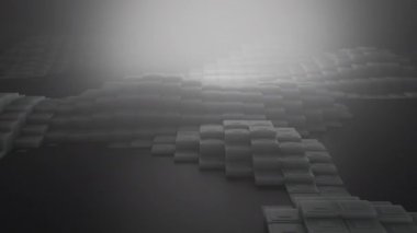 3D şekiller kusursuz bir video gibi hareket ediyor. Karanlık, pürüzsüz, hareketsiz karelerin arka planı. Küpler yukarı aşağı hareket eder ve büyüleyici bir zemin oluşturur. Parlak renk ve pürüzsüz animasyon 3D sanat. 4K Çözünürlüğü