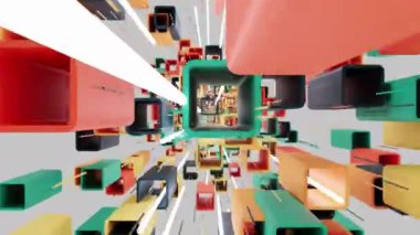 Döngülü uçan kare kutular, güzel renkler, 4K çözünürlük