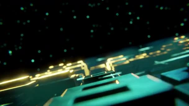 Renderizar Arte Animação Voando Sobre Paisagem Cibernética Com Luzes Néon — Vídeo de Stock