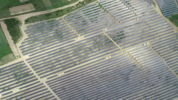 Alternative energy, view of solar panels in field from height Royalty Free Stock Footage