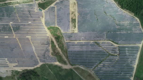 Alternative energy, view of solar panels in field from height Royalty Free Stock Video