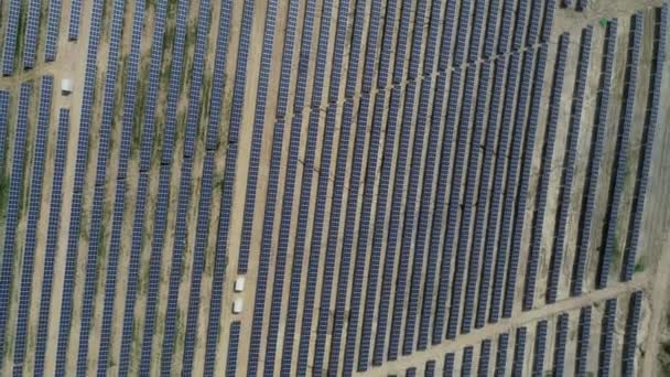 Alternative energy, view of solar panels in field from height Stock Footage