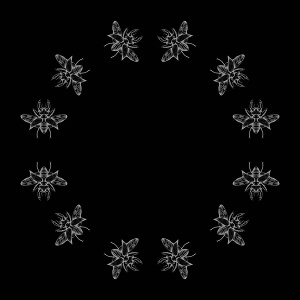 Κύκλος Γκρι Stag Σκαθάρια Επάνω Μαύρο Υπόβαθρο Ωραία Και Όμορφα — Διανυσματικό Αρχείο
