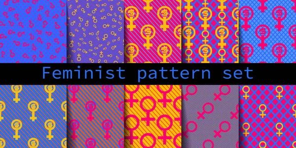 Σύνολο Δέκα Πολύχρωμα Απρόσκοπτη Φεμινιστικό Μοτίβο Υπόβαθρα Ωραίο Και Όμορφο — Διανυσματικό Αρχείο