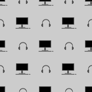 Oyun desen. Bilgisayar, kulaklık. Hoş ve güzel vektör grafik illüstrasyon