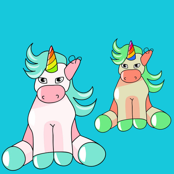 Cute unhappy frustrated pastel sitting unicorn. Nice hand drawn vector graphic illustration