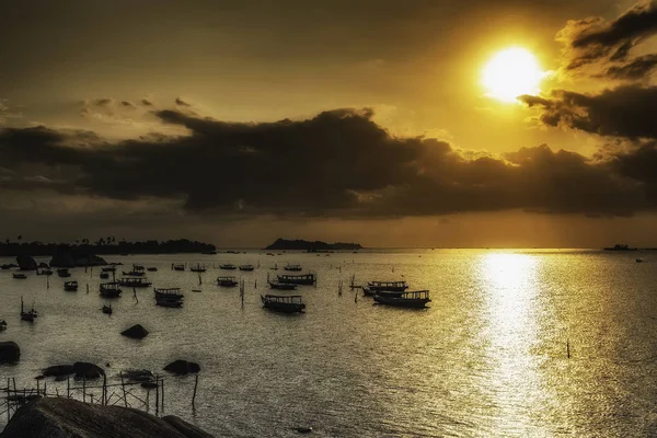 Pôr Sol Porto Ilha Belitung — Fotografia de Stock