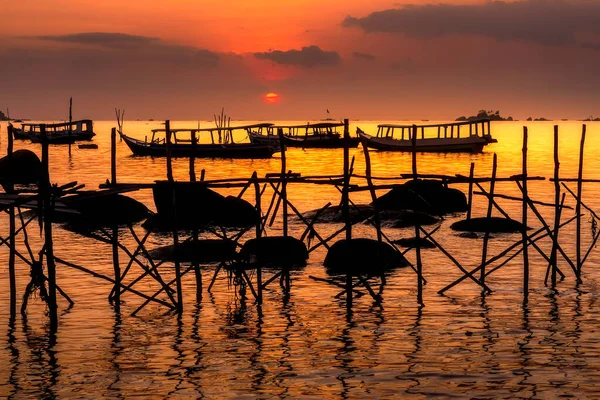 Pôr Sol Porto Ilha Belitung — Fotografia de Stock