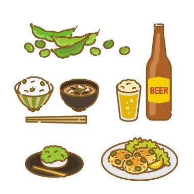 Gıda simgesi seti: basit ve şirin yaz yemeği