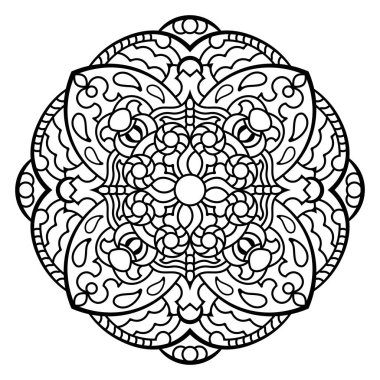 Mandala. Kına, dövme ve süslemeler için doğu dairesel desen. Boyama kitabı sayfası. Vektör illüstrasyonu.