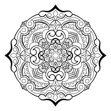 Mandala. Kına, dövme ve süslemeler için doğu dairesel desen. Boyama kitabı sayfası. Vektör illüstrasyonu.