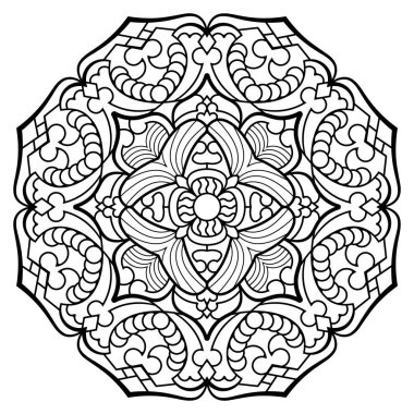Mandala. Kına, dövme ve süslemeler için doğu dairesel desen. Boyama kitabı sayfası. Vektör illüstrasyonu.
