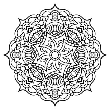 Mandala. Kına, dövme ve süslemeler için doğu dairesel desen. Boyama kitabı sayfası. Vektör illüstrasyonu.