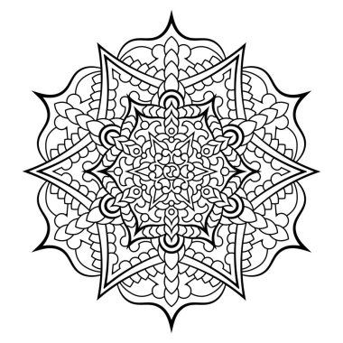 Mandala. Kına, dövme ve süslemeler için doğu dairesel desen. Boyama kitabı sayfası. Vektör illüstrasyonu.