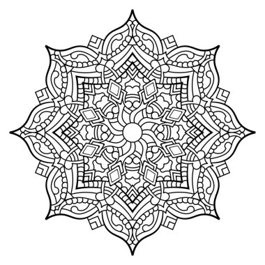 Mandala. Kına, dövme ve süslemeler için doğu dairesel desen. Boyama kitabı sayfası. Vektör illüstrasyonu.