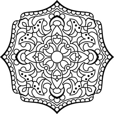 Mandala. Kına, dövme ve süslemeler için doğu dairesel desen. Boyama kitabı sayfası. Vektör illüstrasyonu.