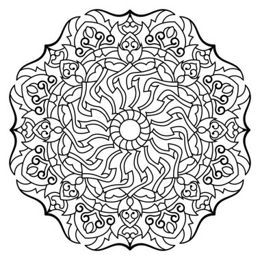 Mandala. Kına, dövme ve süslemeler için doğu dairesel desen. Boyama kitabı sayfası. Vektör illüstrasyonu.