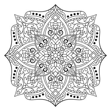 Mandala. Kına, dövme ve süslemeler için doğu dairesel desen. Boyama kitabı sayfası. Vektör illüstrasyonu.