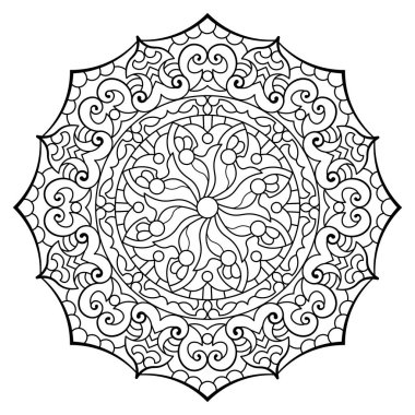 Mandala. Kına, dövme ve süslemeler için doğu dairesel desen. Boyama kitabı sayfası. Vektör illüstrasyonu.