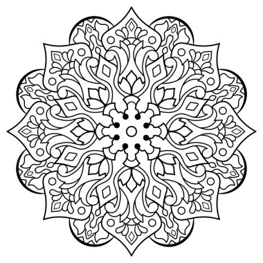 Mandala. Kına, dövme ve süslemeler için doğu dairesel desen. Boyama kitabı sayfası. Vektör illüstrasyonu.