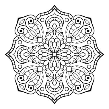 Mandala. Kına, dövme ve süslemeler için doğu dairesel desen. Boyama kitabı sayfası. Vektör illüstrasyonu.