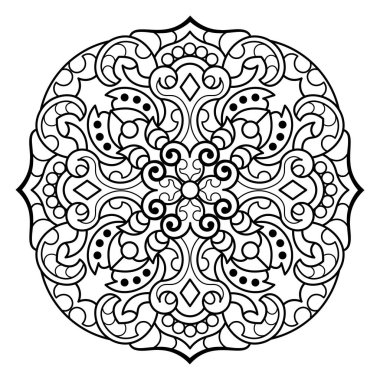 Mandala. Kına, dövme ve süslemeler için doğu dairesel desen. Boyama kitabı sayfası. Vektör illüstrasyonu.