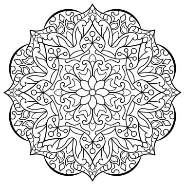Mandala. Kına, dövme ve süslemeler için doğu dairesel desen. Boyama kitabı sayfası. Vektör illüstrasyonu.