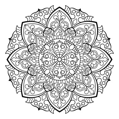 Mandala. Kına, dövme ve süslemeler için doğu dairesel desen. Boyama kitabı sayfası. Vektör illüstrasyonu.