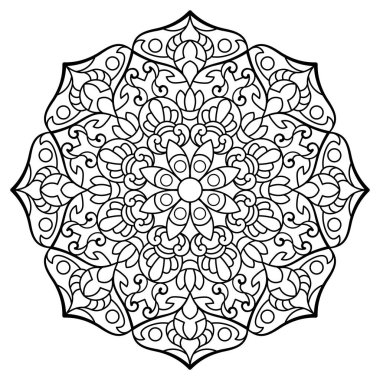 Mandala. Kına, dövme ve süslemeler için doğu dairesel desen. Boyama kitabı sayfası. Vektör illüstrasyonu.
