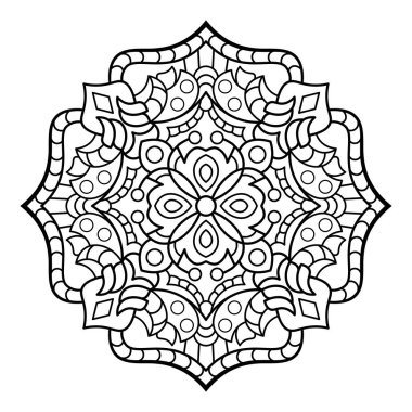 Mandala. Kına, dövme ve süslemeler için doğu dairesel desen. Boyama kitabı sayfası. Vektör illüstrasyonu.