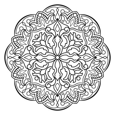 Mandala. Kına, dövme ve süslemeler için doğu dairesel desen. Boyama kitabı sayfası. Vektör illüstrasyonu.