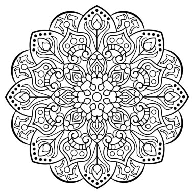 Mandala. Kına, dövme ve süslemeler için doğu dairesel desen. Boyama kitabı sayfası. Vektör illüstrasyonu.