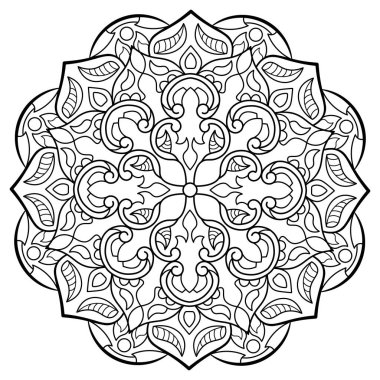 Mandala. Kına, dövme ve süslemeler için doğu dairesel desen. Boyama kitabı sayfası. Vektör illüstrasyonu.